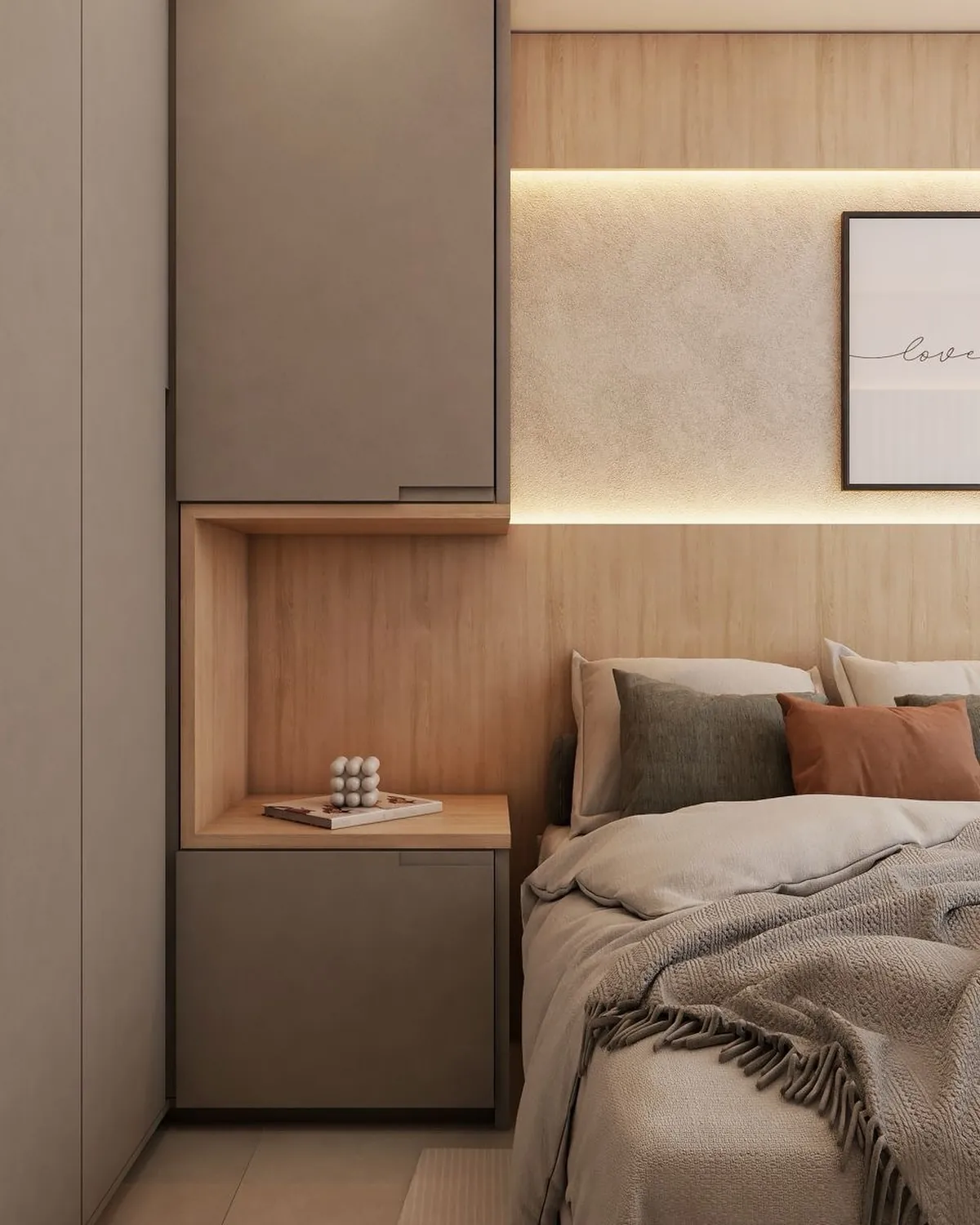 Quarto com painel planejado na parede